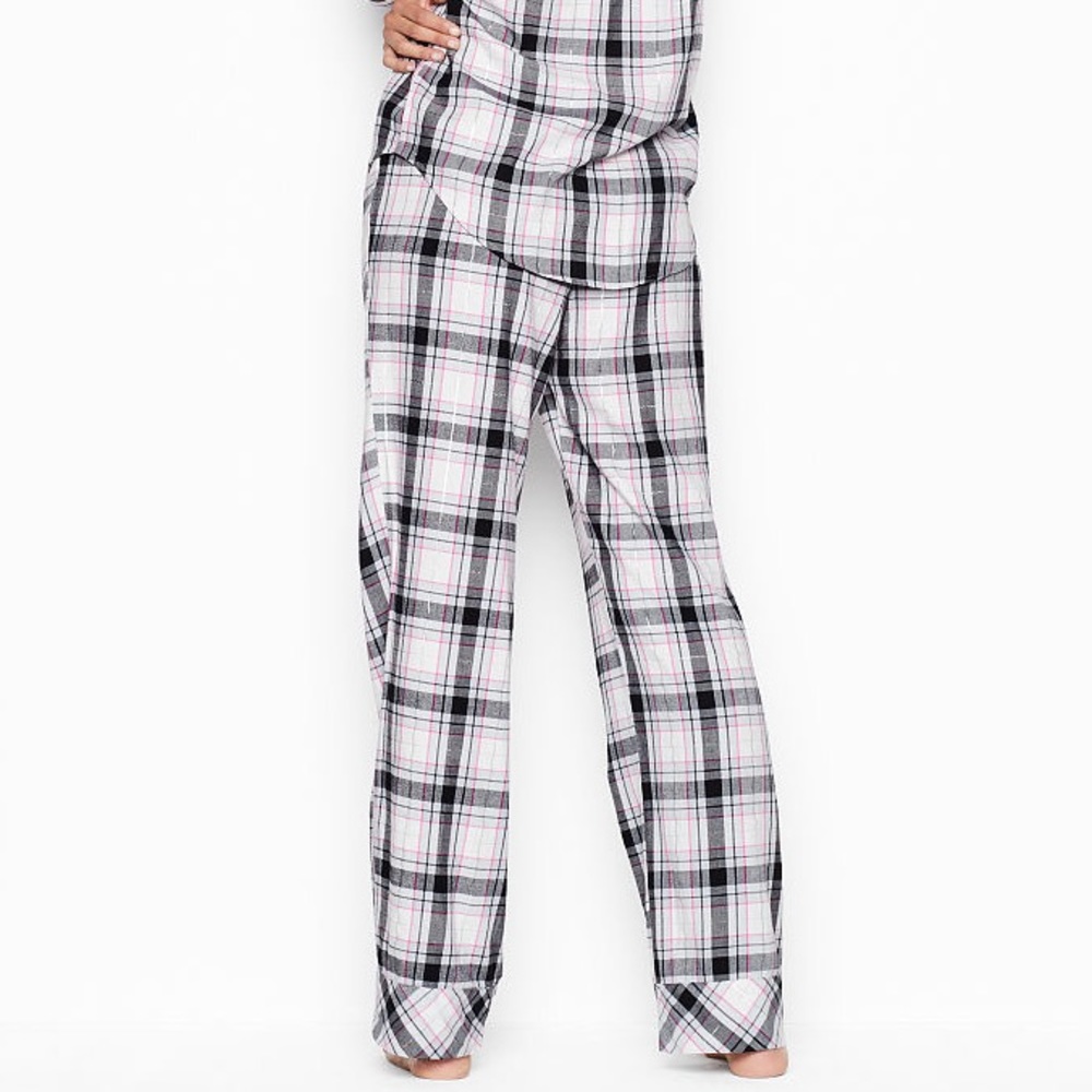 Victoria’s Secret Pink Black and White Plaid Flannel Pajama Pj Bottom Pants S/P